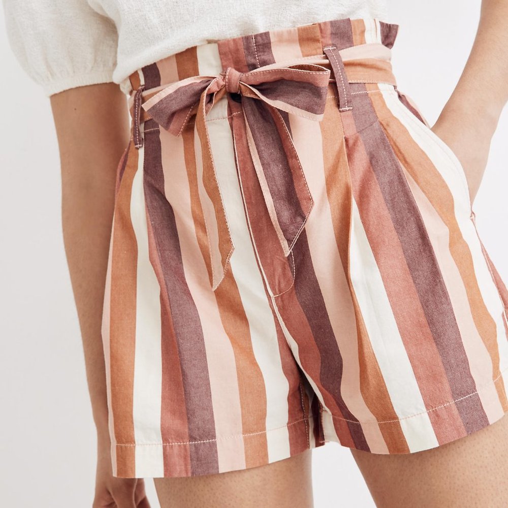 NWOT Madewell Paperbag Shorts in Rainbow Stripe